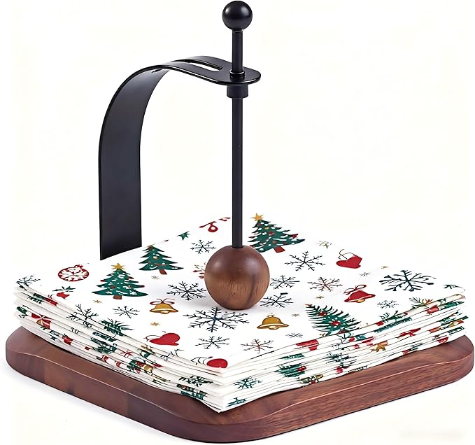 North American Walnut Napkin Holder for Table - Nordic Style Wooden Cocktail Napkin Holder Fits 5-7" Napkins - Windproof Dispenser for Kitchen, Coffee Bar, Cocktail Bar (Gift Idea)