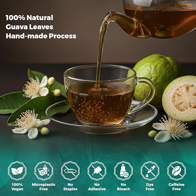 USA Fresh Guava Leaves Tea, Natural and Pure, All-Natural Herbal Tea from Handpicked Guava Leaves, No Additives or Preservatives, Grown and Packed in USA (50 Leaves)