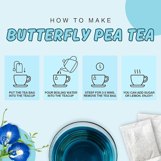 KHWAN'S TEA Butterfly Pea Flower Tea - Premium Herbal Tea Butterfly Pea Flower For Blue & Purple Natural Food Coloring, No Caffeine Tea, Sourced From Thailand