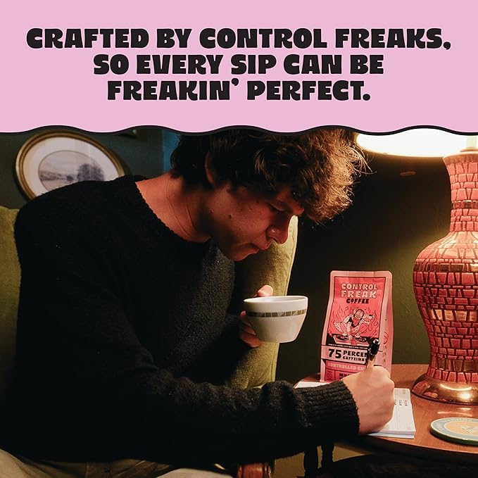 Control Freak Coffee Controlled Chaos 75% Caffeine, Whole Bean Coffee (32 oz) – Reduced Low Caffeine Coffee Blend, Sugarcane Decaf – Freshly Roasted Specialty, Bold, Smooth Roast