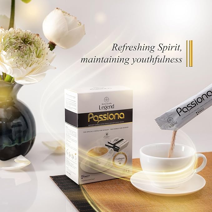 TRUNG NGUYEN LEGEND PASSIONA Premium Instant Coffee for Energy Boost by NANO+ Technology - Collagen Added, Low Caffein & Diet Sugar - Fresh and Flavourful Vietnamese Instant Coffee (14 Sticks/Box)