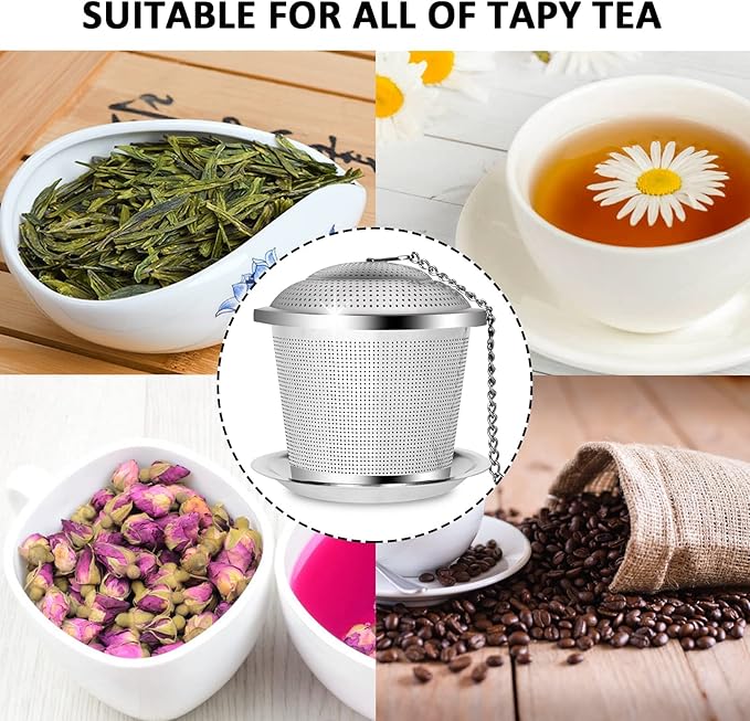 Numola Loose Leaf Tea Infuser Set, Reusable Stainless Steel Tea Balls, Fine Mesh Tea Strainers for Loose Tea with Scoop and Drip Trays, Tea Steeper with Extented Chain Hook for Tea Lovers