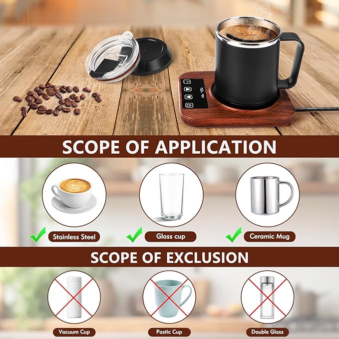 Coffee Mug Warmer and Mug Set with Automatic Timer Coffee Mug Warmer and 16 oz. Mug for Hot Coffee, Milk Tea, Water, Cocoa, etc. for Corporate/Home Office use.R1 Woodgrain Finish.