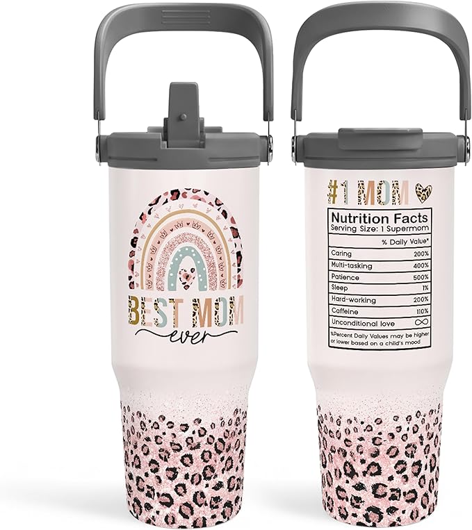 Mom Tumbler 30oz, Best Mom Ever Tumbler Stainless Steel Insulated Coffee Travel Mug with Handle & Flip Straw Lid, Gifts for Mommy, Presents for Mom for Christmas Birthday Mothers Day Valentines