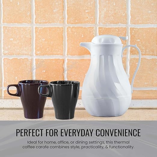 OCS Parts Easy Pour Thermal Coffee Carafe | 11-Inch Insulated Hot and Cold Beverage Pitcher Server for Coffee, Tea, Hot Chocolate and Water with Colored Tags for Easy Idenfication | 64-Ounce | White
