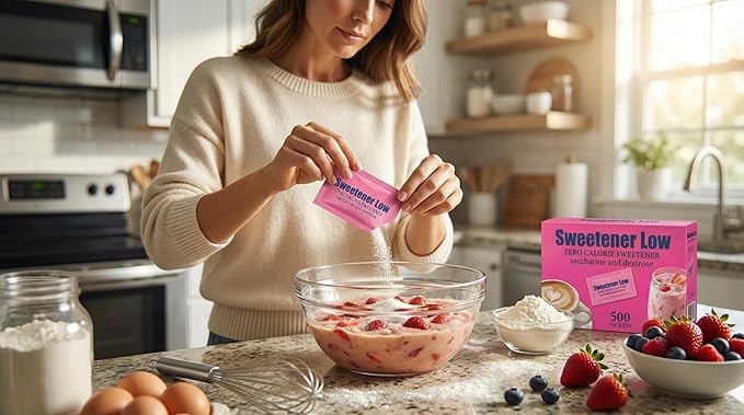 Zero Calorie Sweetener – 500 Count. A Pink Sweetener with Saccharin, No Aftertaste. Perfect for Coffee, Tea, and Baking. A Keto-Friendly, Vegan, and Gluten-Free Sugar Substitute for a Healthy Lifestyle.