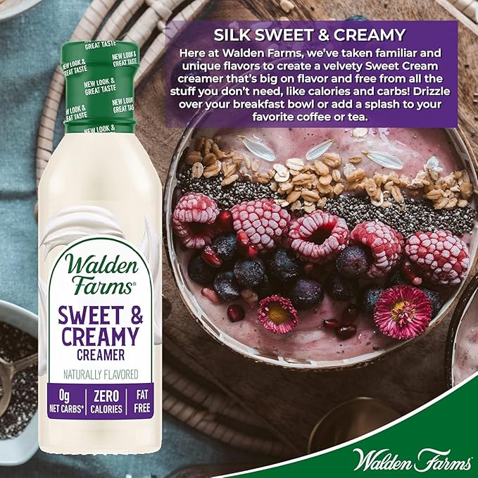 Walden Farms Sweet & Creamy Coffee Creamer – Zero Calorie, Sugar Free, Keto & Fat Free Non-Dairy Creamer for Coffee, Lattes & Iced Drinks – 6-Pack, 12 oz Bottles