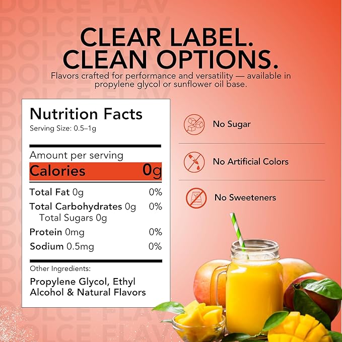 Dolce Flav Natural Mango Extract – 8 Ounce Water-Soluble Kosher, Sugar-Free, Concentrated Tropical Mango Flavoring for Baking, Smoothies & Candy