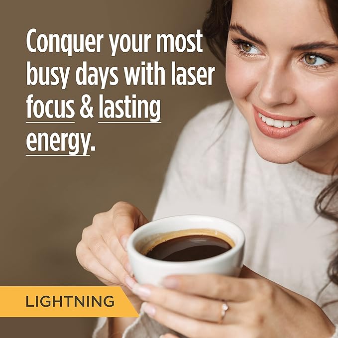 VitaCup Lightning Coffee Pods, for Memory & Focus w/ 2X Caffeine, Green Coffee Bean, B Vitamins, D3, Strong Dark Roast, Recyclable Single Serve Pod Compatible with Keurig K-Cup Brewers,32 Ct