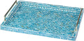 PEMAR Capiz Shell Decorative Tray with Gold Handles – 15.7"x11.8" Rectangular Display & Serving Tray for Vanity, Dresser, Bathroom (Mosaic Herringbone)