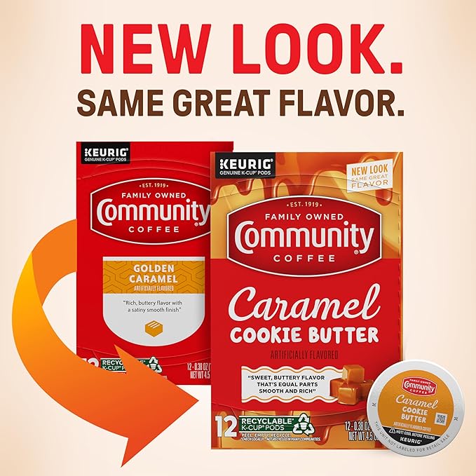 Community Coffee Caramel Cookie Butter Flavored 72 Count, Medium Roast, Keurig K-Cup Coffee Pods, 12 Count (Pack of 6)