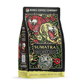 Bones Coffee Company Sumatra Single-Origin, Dark Chocolate, Smoky, Earthy Notes, Ground Coffee Beans, Low Acid Dark Roast Arabica Beans Flavored Coffee, 12 oz Ground