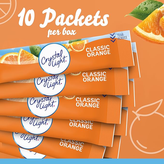 Crystal Light On The Go Classic Orange, 10-Count Boxes (Pack of 4)