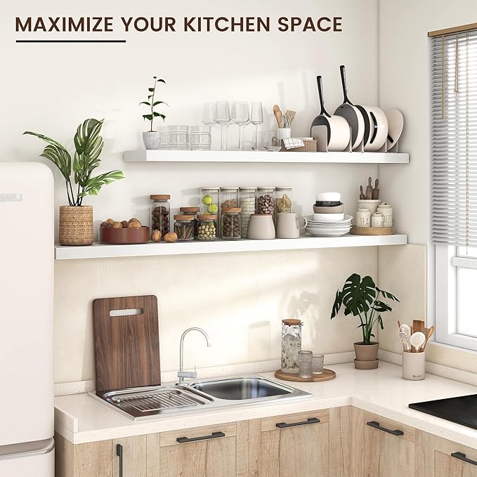 Floating Shelves for Wall, Engineered Wood Wall Shelves with Invisible Brackets for Living Room Bedroom Bathroom Office Kitchen Decor and Storage (White, 55" W x 9" D x 1.5" H) Set of 1