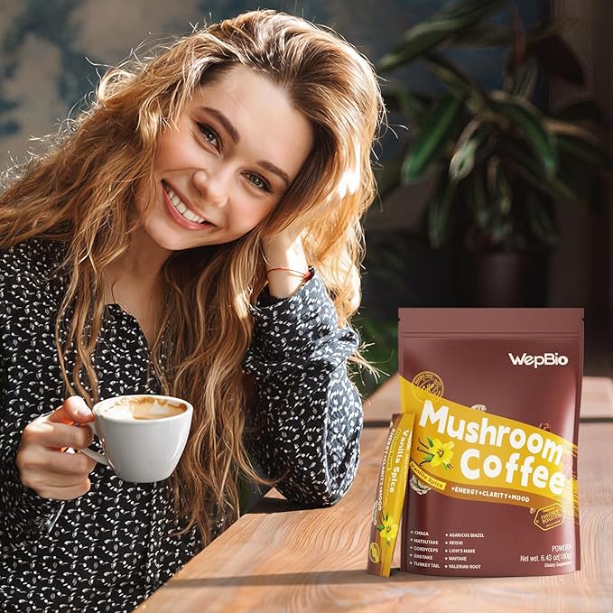 Mushroom Coffee 11 in 1 Adaptogenic Mushroom Blend with Ashwagandha KSM-66,Lions Mane,Reishi,Turkey Tail Vanilla Instant Mushrooms Coffee for Boost Energy,Focus,Sugar-Free,30 Servings