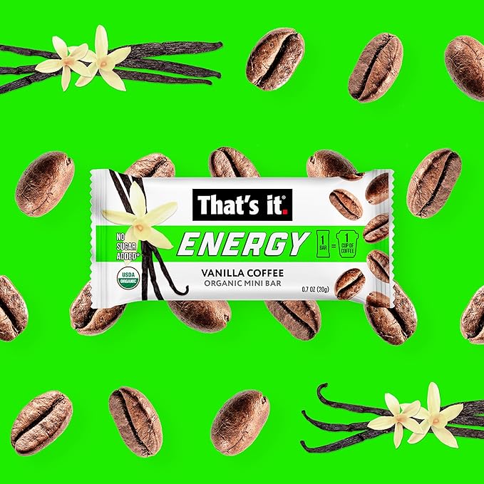 That's it. Organic Energy Coffee Mini Bars-Vanilla Coffee ( 1 Mini Bar = 1 Cup of Coffee ) Grab and Go，No Added Sugars，Non-GMO，Caffeine Power Snack，Kosher，Allergy Friendly (Vanilla Coffee-15 Pack)