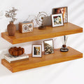 Fun Memories Floating Shelves, 9.3'' Deep Solid Pine Wood Wall Shelves for Storage, Wall Mounted Display Shelf with Invisible Heavy-Duty Metal Bracket, 36'' Width Set of 2, Honey Oak