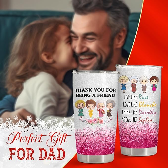 34HD Golden Tumbler 20oz – Thank You for Being a Friend – Double Wall Vacuum Insulated Stainless Steel Cup – Keeps Drinks Hot or Cold – Glitter Travel Mug Gift for Women & Friends