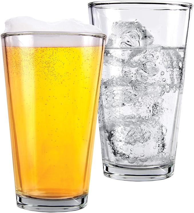 Pint Beer Glasses Set of 12 – 16 oz Tall Clear Drinking Glasses and All Purpose Tumblers – Heavy Base Cocktail, Water, Juice Glass – Pub Style Design For Home Dining, Bars, and Parties