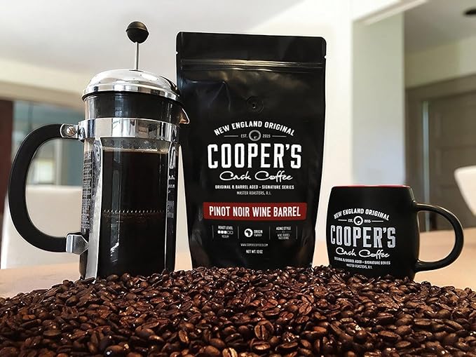 Wine Barrel Coffee Pinot Noir Aged Rwanda Beans, Incredibly Complex & Smooth Roasted Fresh - Whole bean 12oz Bag