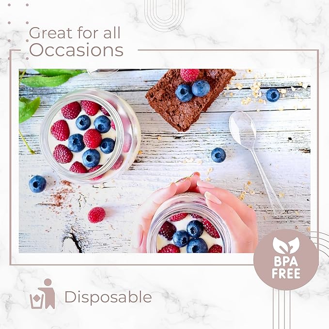 Mini Dessert Spoons - Bulk Pack of 100 Clear Disposable 4 Inch Plastic Appetizer Spoons - Real Flatware Look - Bpa Free - Food Safe