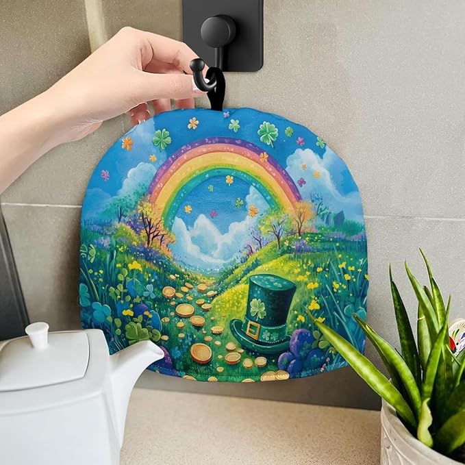 Rainbow Tea Pot Cover Keep Warm Teapot Insulation Cover Green Hat Tea Cozies Covers for St. Patrick's Day Home Decor Teapot Dust Protector