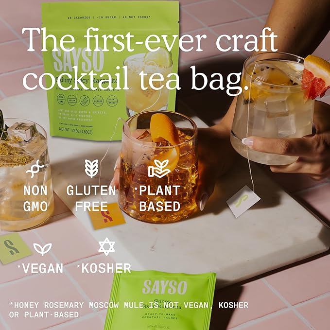 SAYSO Variety Pack | Skinny Mix Includes Spicy Margarita, Cardamom Paloma, Hibiscus Cosmopolitan & Honey Rosemary Moscow Mule Craft Cocktail & Moctkail Mixers (Low-Calorie & Low Sugar), 8-Pack Assorted