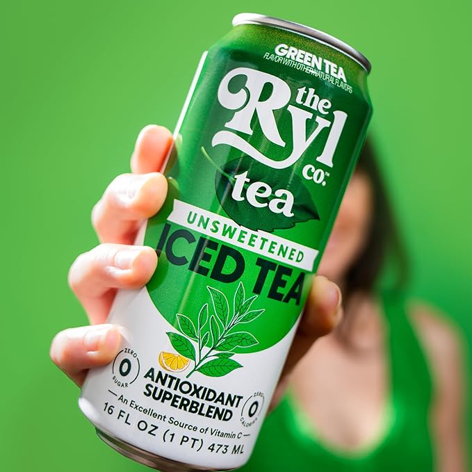 Ryl Iced Tea, Unsweetened Green Tea, Antioxidant Superblend, Zero Sugar, Zero Carb, Zero Calorie Iced Tea, 16.0 Fl Oz (12-Pack)