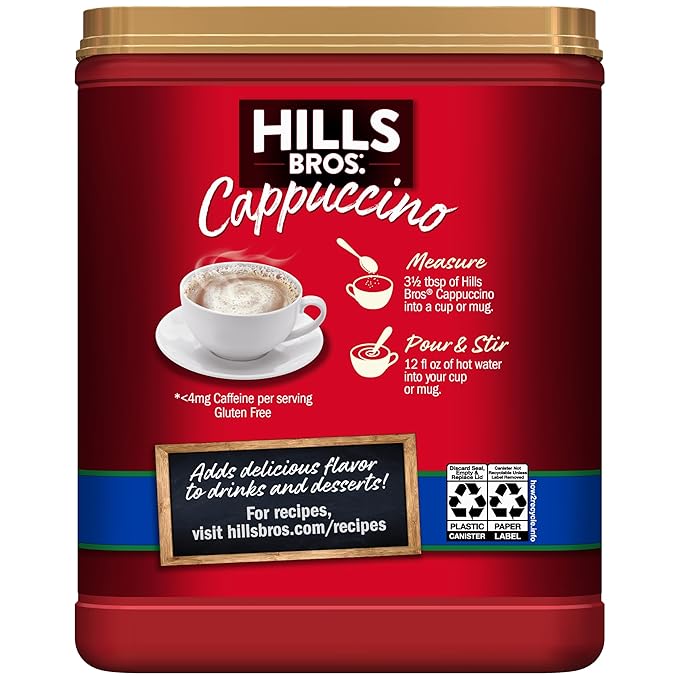 Hills Bros Decaf French Vanilla Cappuccino Mix, Easy to Use, Enjoy Coffeehouse Flavor at Home-Decadent with Sweet Notes and No Caffeine, 16 Ounce (Pack of 1)