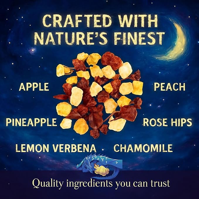 Bellasia Tea Sweet Dreams Cozy Kids Sleepy Time Tea– Relaxing Chamomile Herbal Blend with Real Peach & Pineapple Pieces- Soothing, Caffeine-Free Herbal Tea for Children – Promotes Calm Bedtime Routine