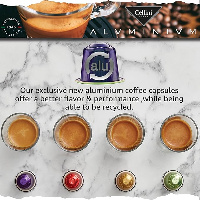 Cellini Caffè Intenso Aluminum Nespresso Pods, 120 Count, Dark Roast Coffee Capsules, 100% Nespresso Original Machine Compatible, Extra Strong