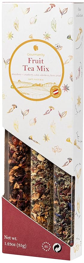 Gourmanity Fruity Loose Tea Sampler Gift Set, 3 Refreshing Fruity Flavors, Cold Brew them for a Invigorating Summer Beverage, Product of Austria, 1.23oz