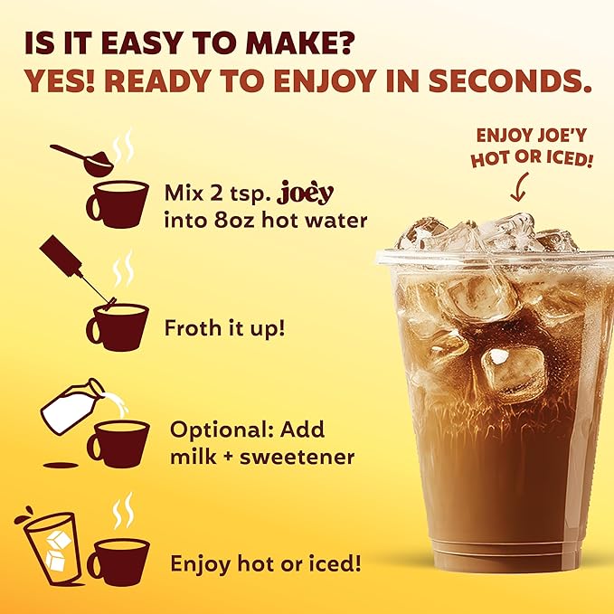 Joey Mushroom Coffee Alternative with Cacao Dandelion Root, and Chicory, Instant Mushroom Coffee Substitute with Superfoods, Vegan Gluten-Free Energy Drink for Focus and Calm, 60 Servings
