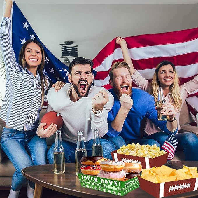 50Pcs Football Party Favors & Supplies - Paper Food Tray, Disposable Serving Boats for Football Birthday Party & Superbowl Decor