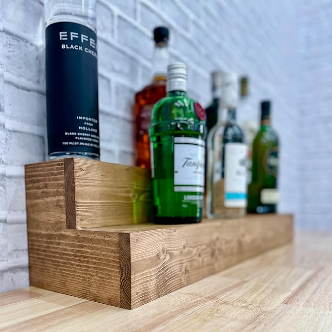 Tiered Bottle Shelf | 2 Tier Liquor Bottle Display | Bar Organization | Display Shelf | Wine Shelf | Bar Display | Kitchen Counter Shelf (30", Early American)