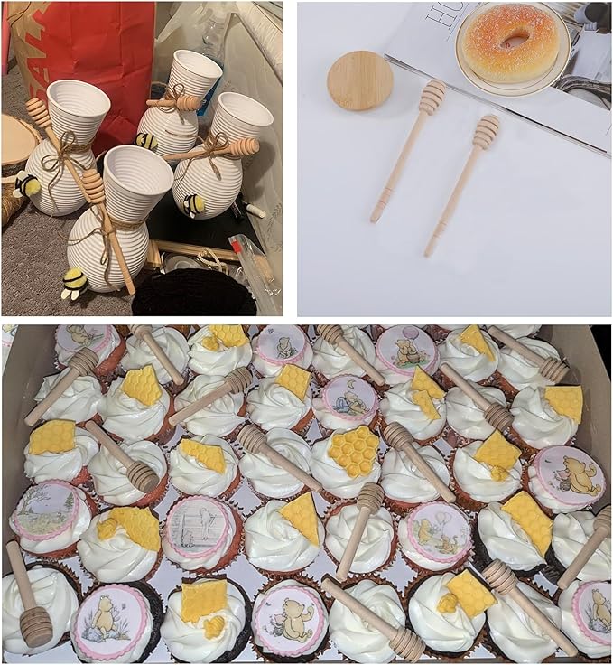 6 inch Wooden Honey Mixing Stirrer Dipper Stick 40pcs Collecting Dispensing Drizzling Honey Spoon Dipper Jam Portable Wedding Party Gift (40, 6Inch)