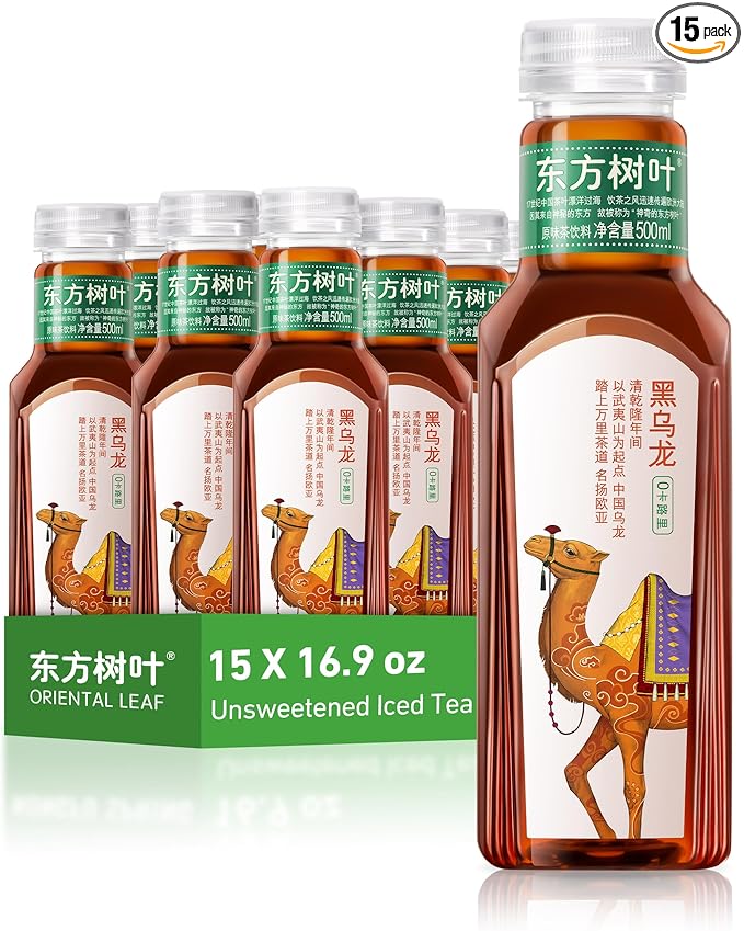 ORIENTAL LEAF Unsweetened Iced Tea – Bottled Black Oolong Tea, 16.9 FL oz bottles (Pack of 15), Brewed Tea Drinks, Sugar Free, 0 Calories