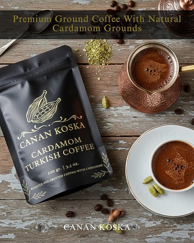 Canan Koska Cardamom Turkish Coffee - Premium Ground Coffee With Natural Cardamom Grounds, Medium Roast, Traditional Ottoman Recipe - 3.5oz (100g) - Pack Of 2
