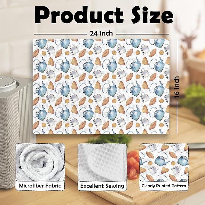 Spring Floral Teacups Kitchen Dish Towels, Coffee Cup Kitchen Decor, Retro French Garden Tea Lover Gifts, Vintage Roses Flower Hand Towels Kitchen Tea Towels Decorations, 16x24inch