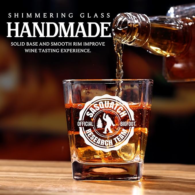 Onebttl Bigfoot Gifts for Men, Sasquatch Gifts, 8.5 oz Whiskey Glass for Lovers - Official Research Team