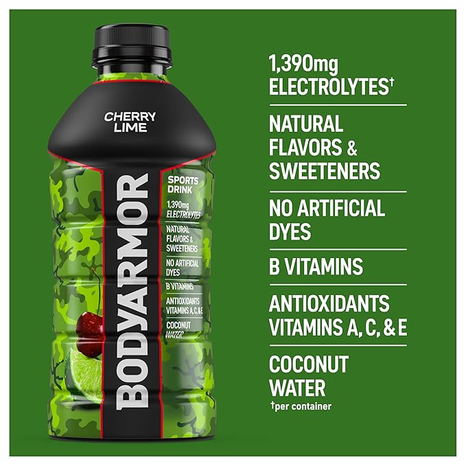 BODYARMOR Sports Drink, Cherry Lime, Electrolyte Drink Hydration, 28 Fl Oz Bottles (15 Pack), Flavored Coconut Water with B Vitamins & Antioxidants
