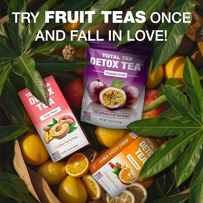 Total Tea SIimming Detox Tea Caffeine Free - 25 Day Detox - Herbal Tea with Chamomile, Hibiscus Tea & Ginger Root for Colon Cleanse – Natural Bluebberry Fruit Tea