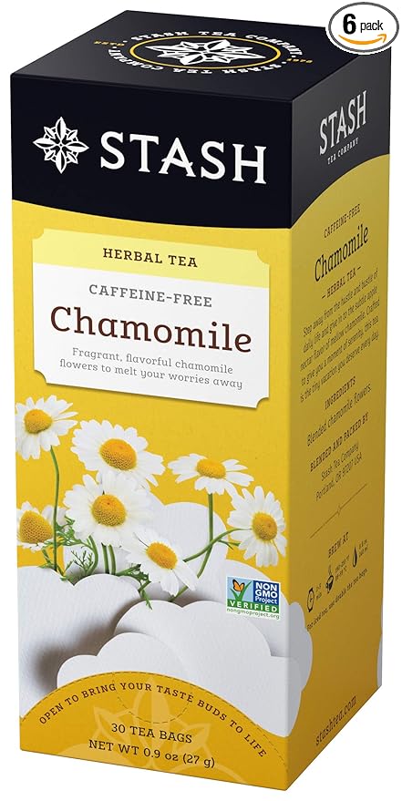 Stash Tea Chamomile Herbal Tea - Naturally Caffeine Free, Non-GMO Project Verified Premium Tea with No Artificial Ingredients, 30 Count (Pack of 6) - 180 Bags Total
