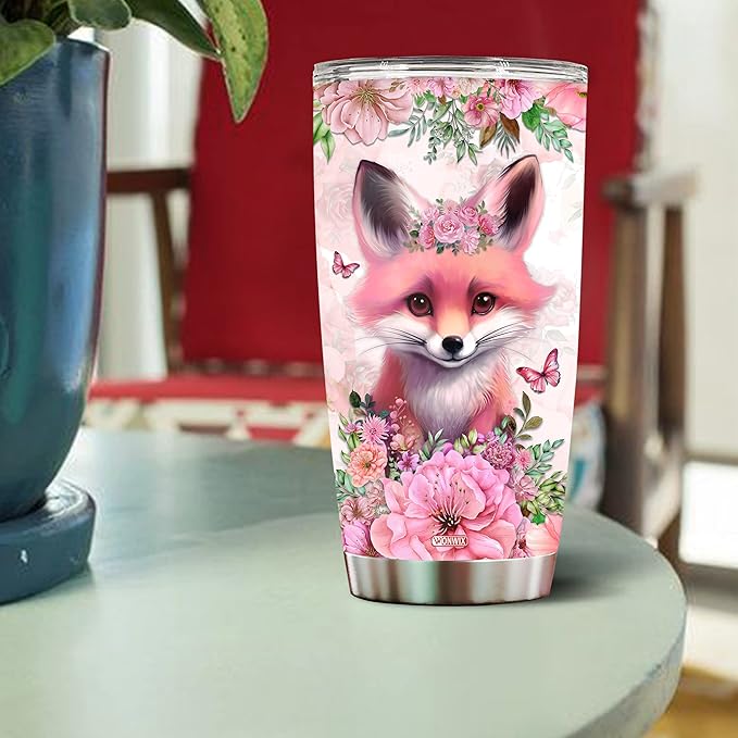Tumbler Fox Themed Gifts For Women, Girls Who Freaking Love Foxes Cute Funny Gift Mug Cups Birthday Christmas Valentine Mugs Coffee Stainless Steel Cup With Lid