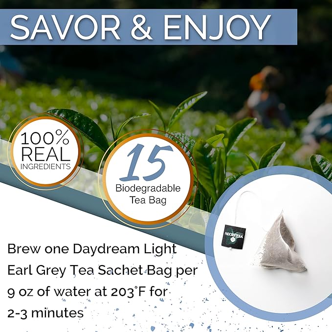 Organic Earl Grey Tea, Good for BREAKFAST TEA | NATURAL ANTIOXIDANTS,100% Real ingredients, 15 CT Tea Bag | By T SECRETEA, Daydream
