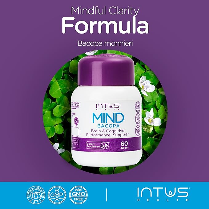 Intus Mind Bacopa – Ayurvedic Supplement with Brahmi Supports Cognitive Support & Mental Clarity – 60 Capsules