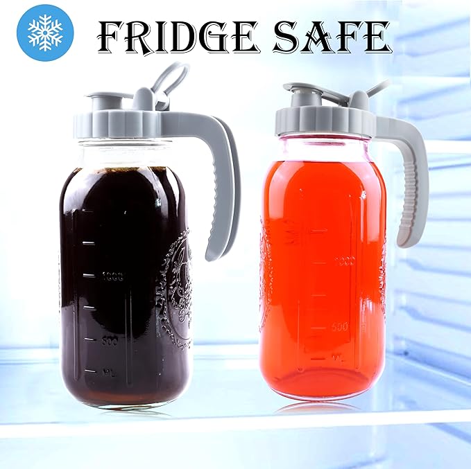 64 Oz Mason Jar Pitcher With Lid 2 Set Wide Mouth Half Gallon Glass Pitchers 2 Quart Cold Boiling Water Jug For Coffee,Lemonade, Iced Tea,Homemade Drinks,Milk,Juice Storage Container For Refrigerator