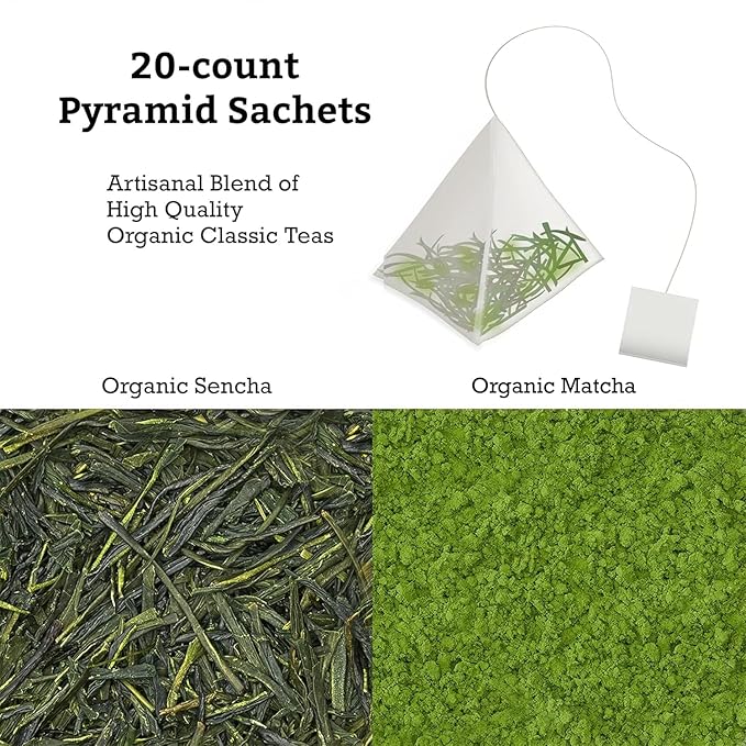 SUGIMOTO TEA Japanese Organic Matcha Sencha Green Tea Bags 12 Count Pack of 1