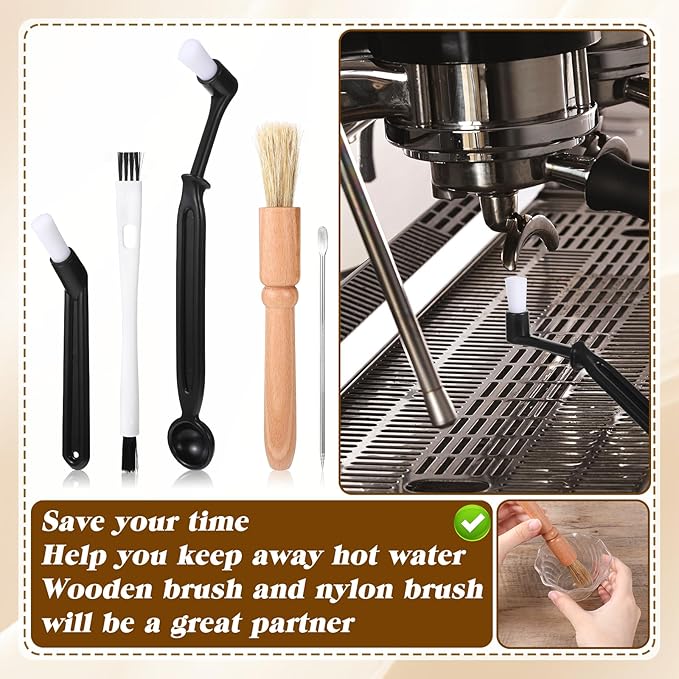 5 Pcs Coffee Brush Set Coffee Grinder Cleaning Brushes Professional Espresso Brush Kit Group Heads Wooden Grinder Machine Cleaning Brushes for Barista Home Kitchen Coffe Machine Washing