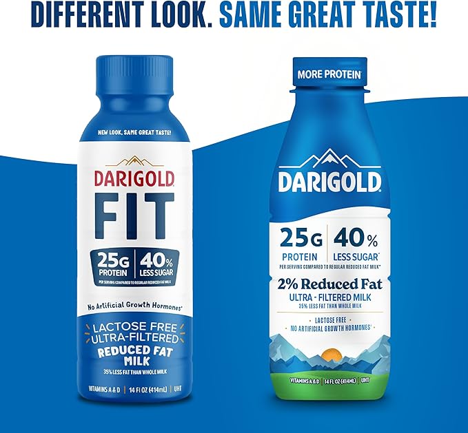 Darigold FIT High Protein Milk 2 Percent - Ultra-Filtered, Low Fat, Lactose Free - 25g Protein, 40% Less Sugar - 14oz Bottles, 12 Pack (White Milk)
